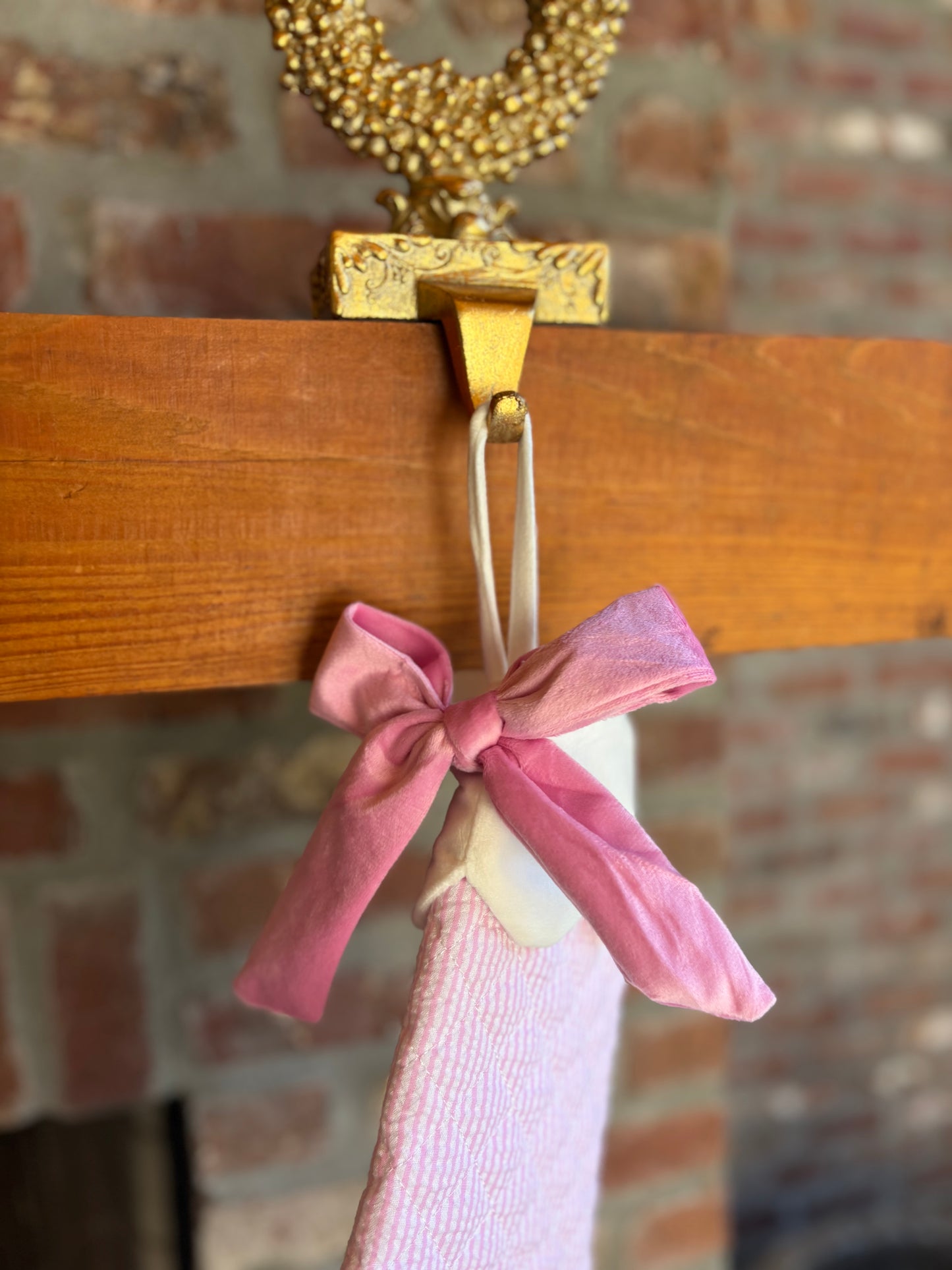 Pink Quilted Seersucker Scalloped Stocking