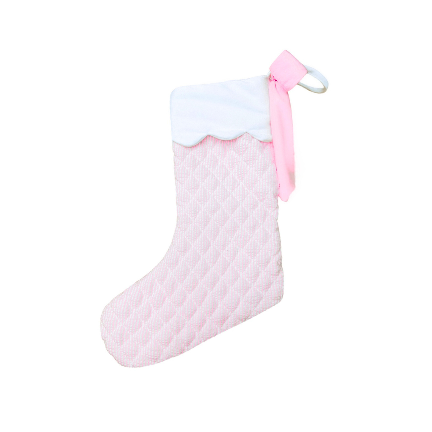 Pink Quilted Seersucker Scalloped Stocking