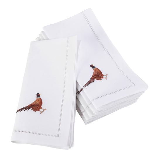 Embr'd Pheasant Hemstitch Napkin