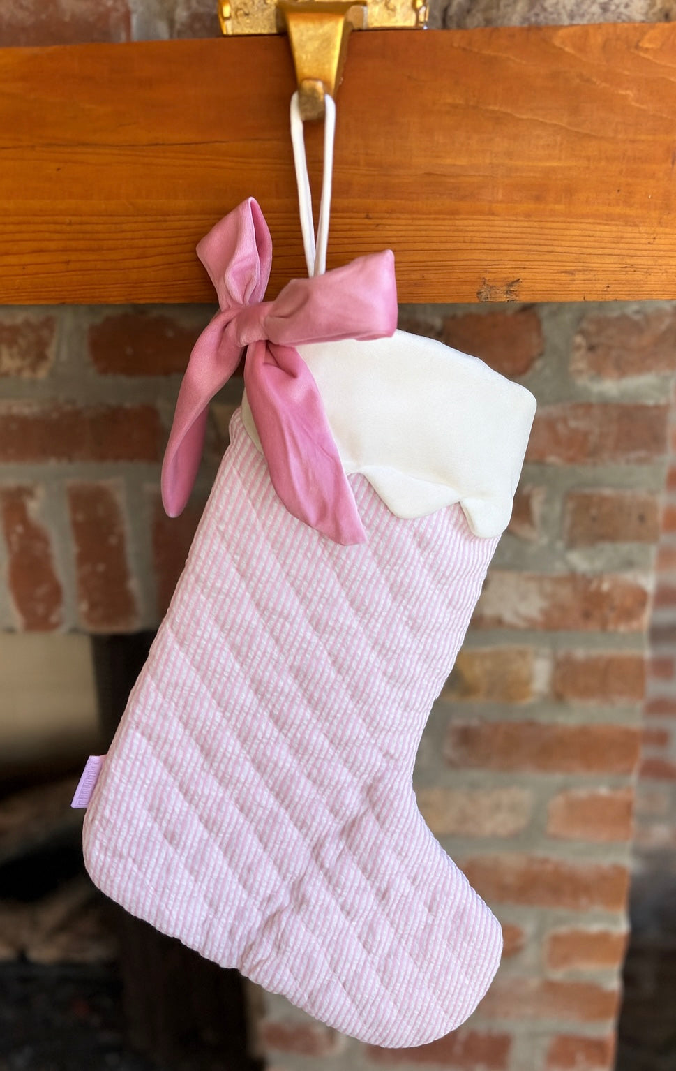 Pink Quilted Seersucker Scalloped Stocking