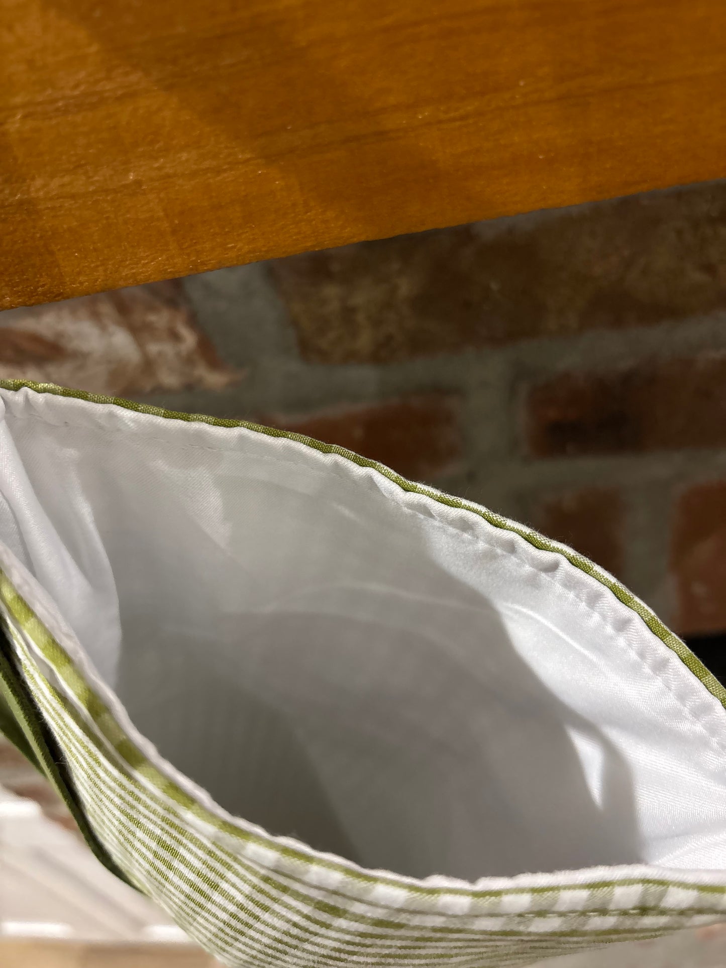 Gingham Christmas Stocking with Scallop Edges Around Cuff - Red / Green