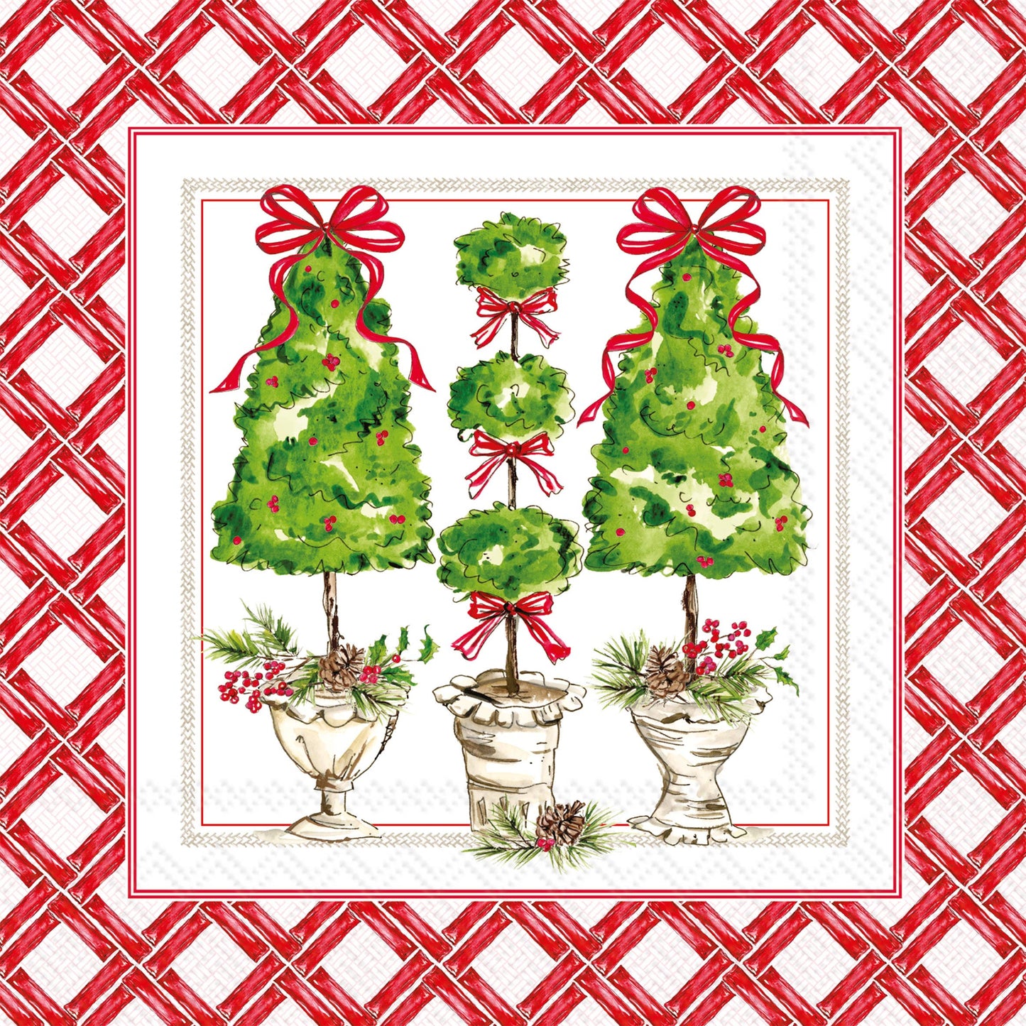 Paper Cocktail Napkins 20ct Holly Topiary Christmas