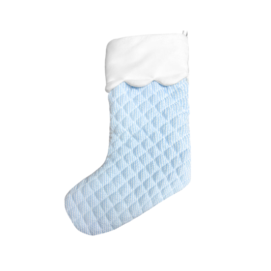 Blue Quilted Seersucker Scalloped Stocking