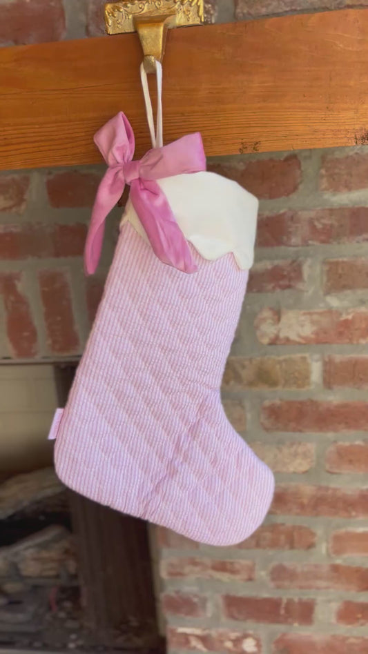 Pink Quilted Seersucker Scalloped Stocking